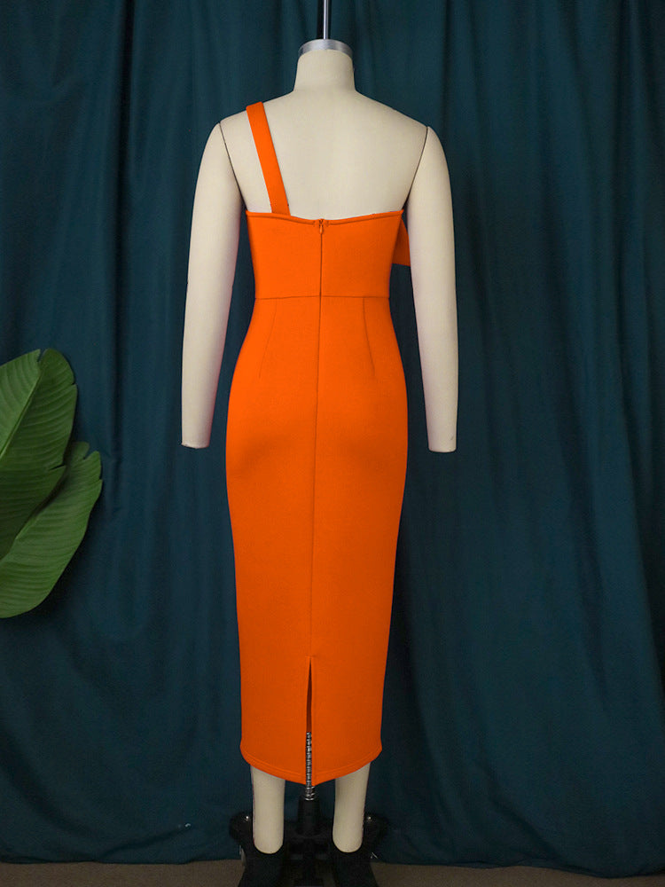 One Shoulder Flower High Waist Formal Party Dress 17