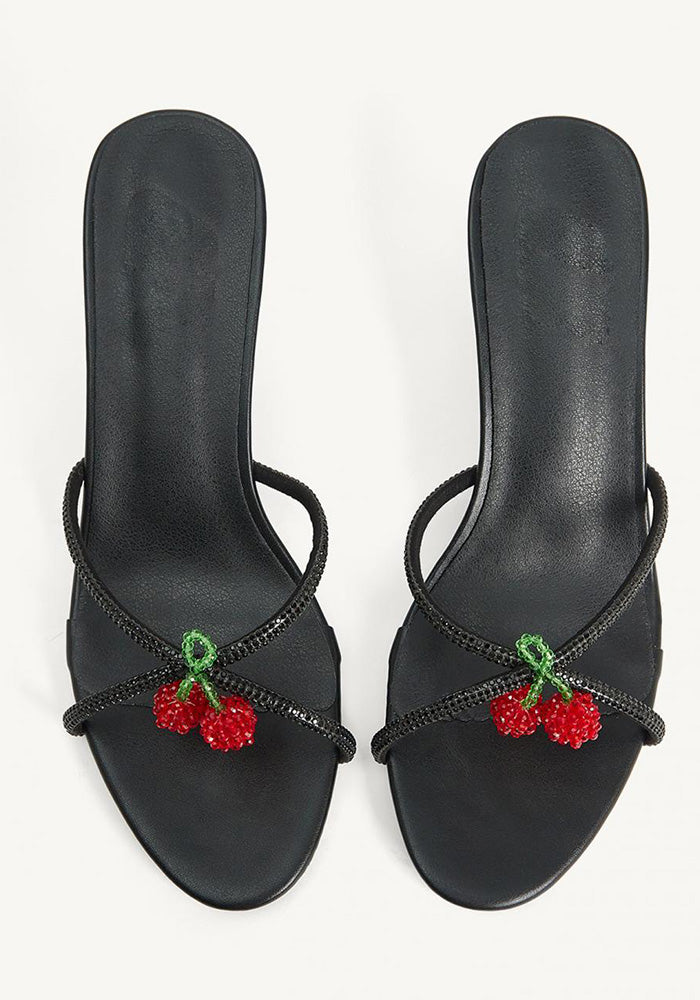 Fashionable Women's Black Shiny Rhinestone Beaded Open Toe High Heel Sandals