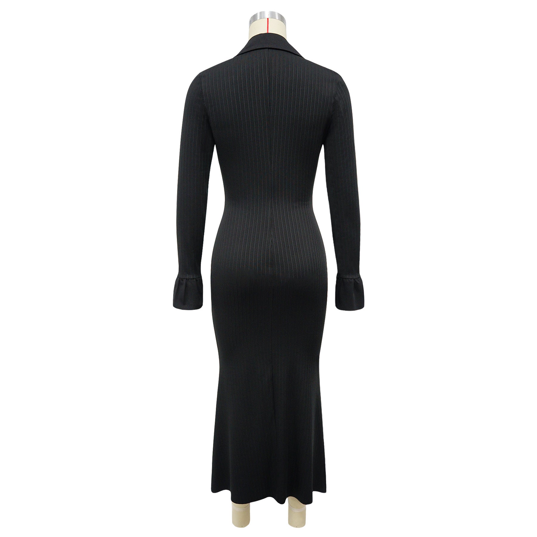 Women's Fashion V-Neck Single Row Buttons Long Sleeve Solid Long Dress 8
