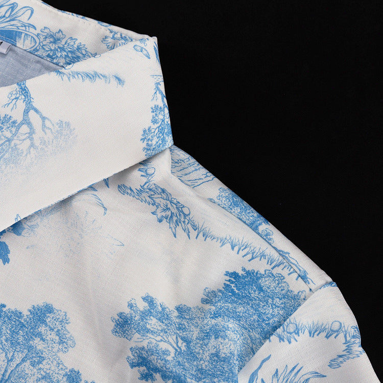 Women's Paint Print Turndown Collar Shirt High Waist Trousers Fashion Two-Piece Suit 13