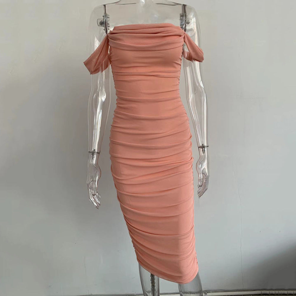 Summer Women Off Shoulder Solid Long Dress 12