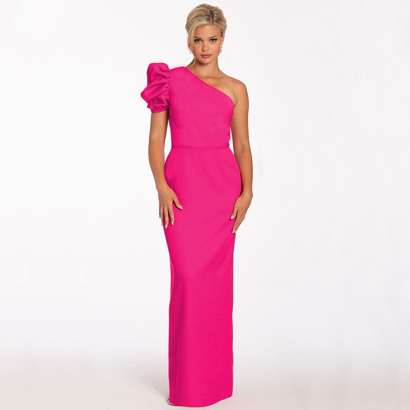 Women's One Shoulder Sexy Chic Balloon Sleeve Dress 5
