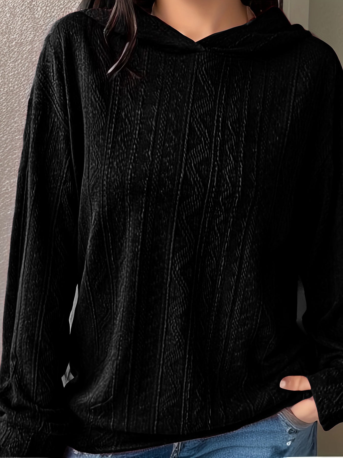 Women Knitting Solid Hoodies 11