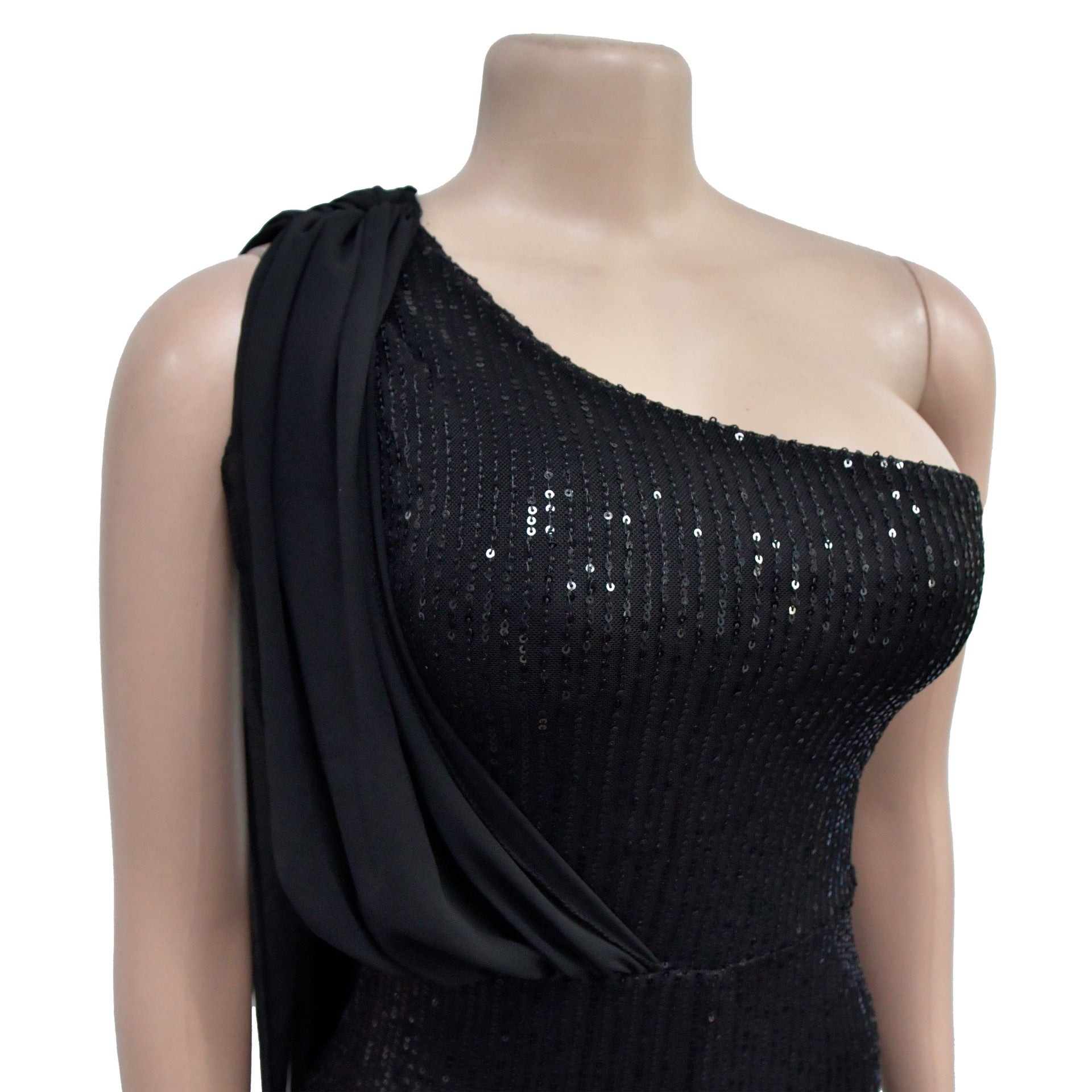 Women Solid Sleeveless One Shoulder Sequin Jumpsuit 23