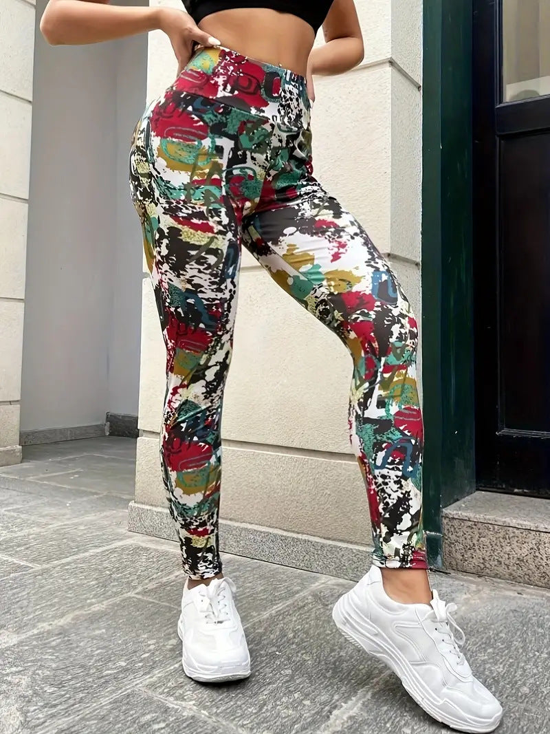 Printed Elastic Waist Butt Lift Tight Fitting Casual Leggings High Waist Sports Fitness Yoga Pants 6
