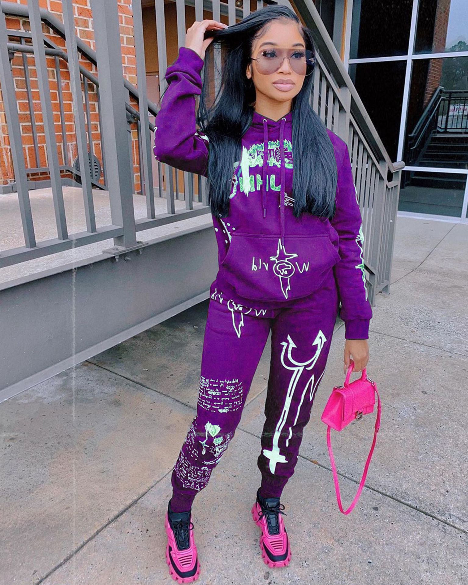 Autumn And Winter Women's Letter Print Casual Two-Piece Hoodies Sweatpants Two Piece Set 15