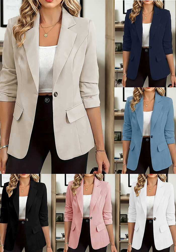 Women Solid Turndown Collar Elegant Career Button Casual Blazer