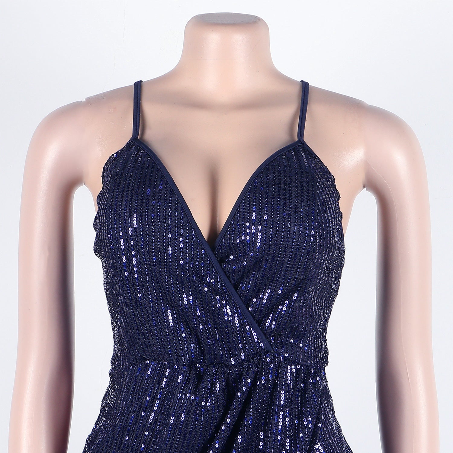 Sexy sequin strap slit dress nightclub dress 44