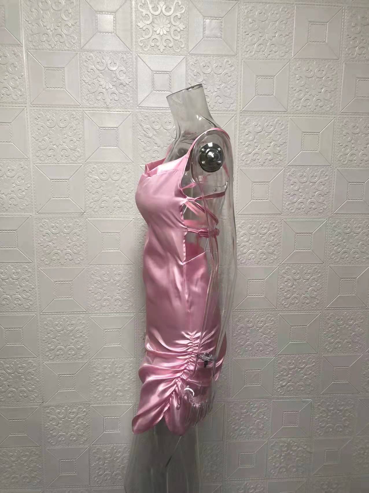 Women Sexy Strapless Pleated Backless Hollow Strap Dress 56