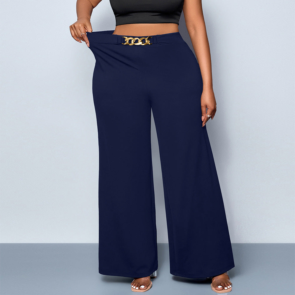 Plus Size Summer Casual Trendy Solid Metal Button Pants 3