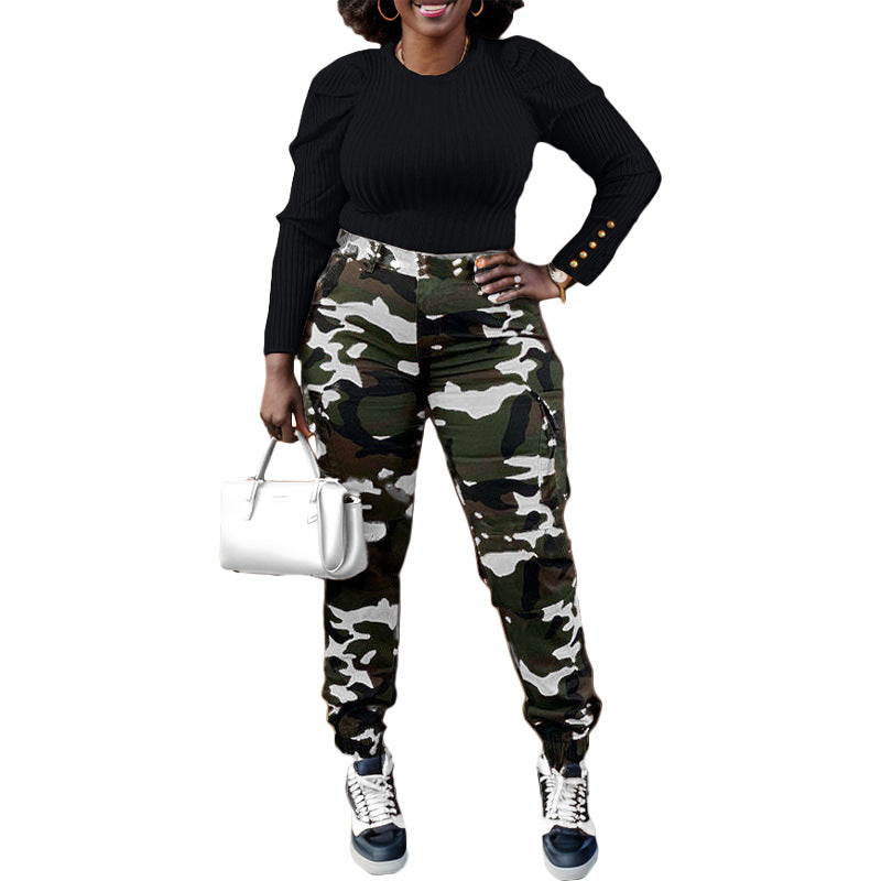 Women camouflage print trousers 8