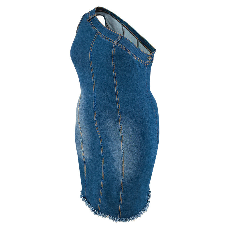Plus Size Women's Slash Shoulder Denim Dress 6