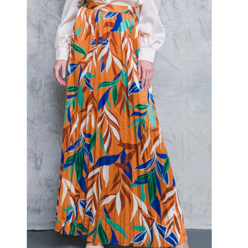 Fashionable Printed Long-Sleeved Top And Pleated Skirt Two-Piece Set 5