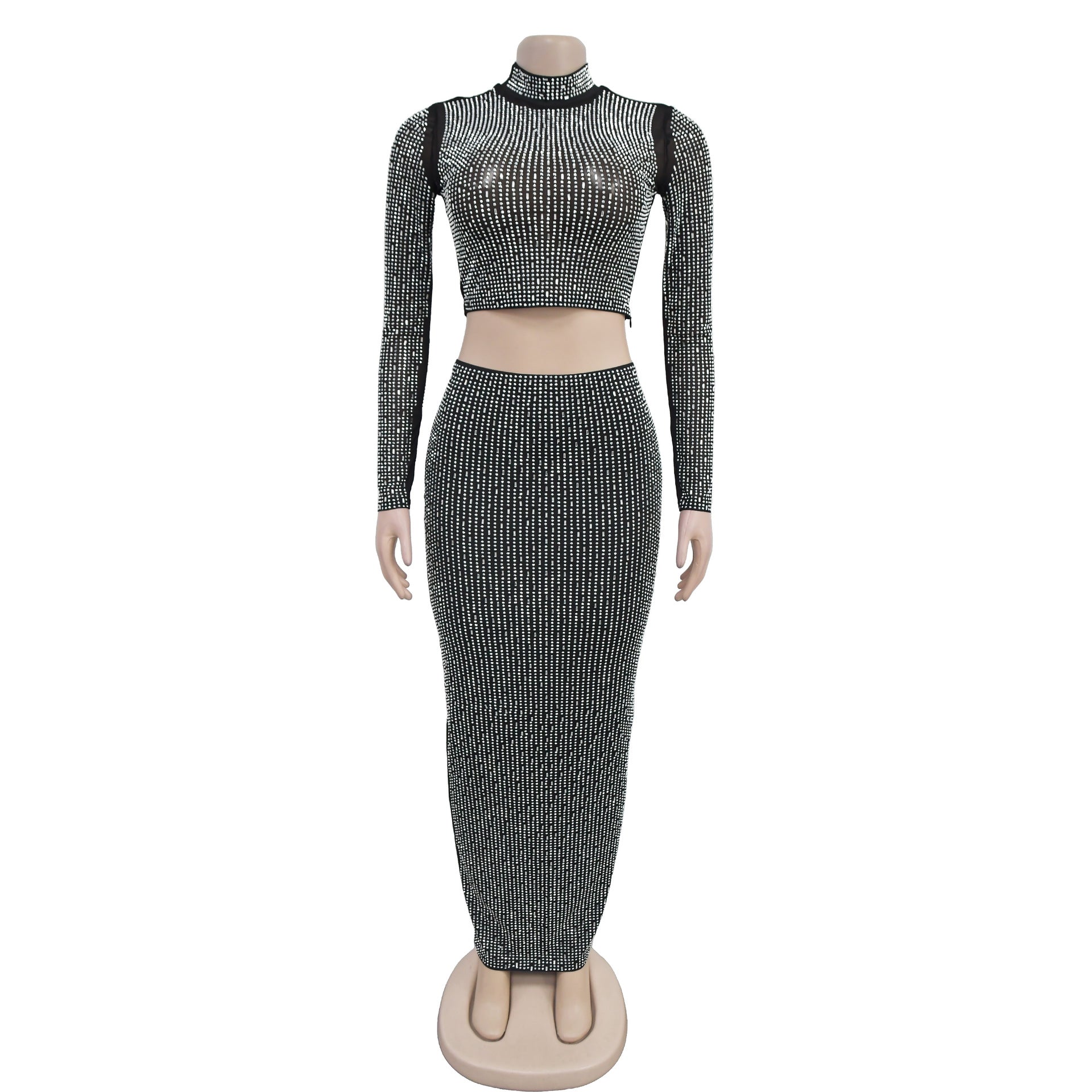 Women Beaded Long Sleeve Top and Skirt Two-piece set 7