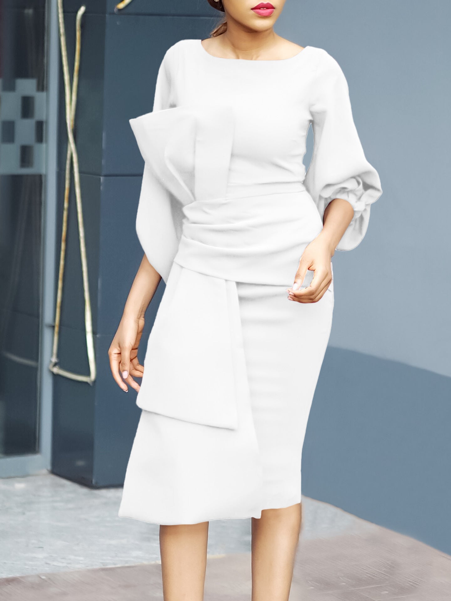 Women's Solid Color Professional Fashion Chic Plus Size Elegant African Dress 6