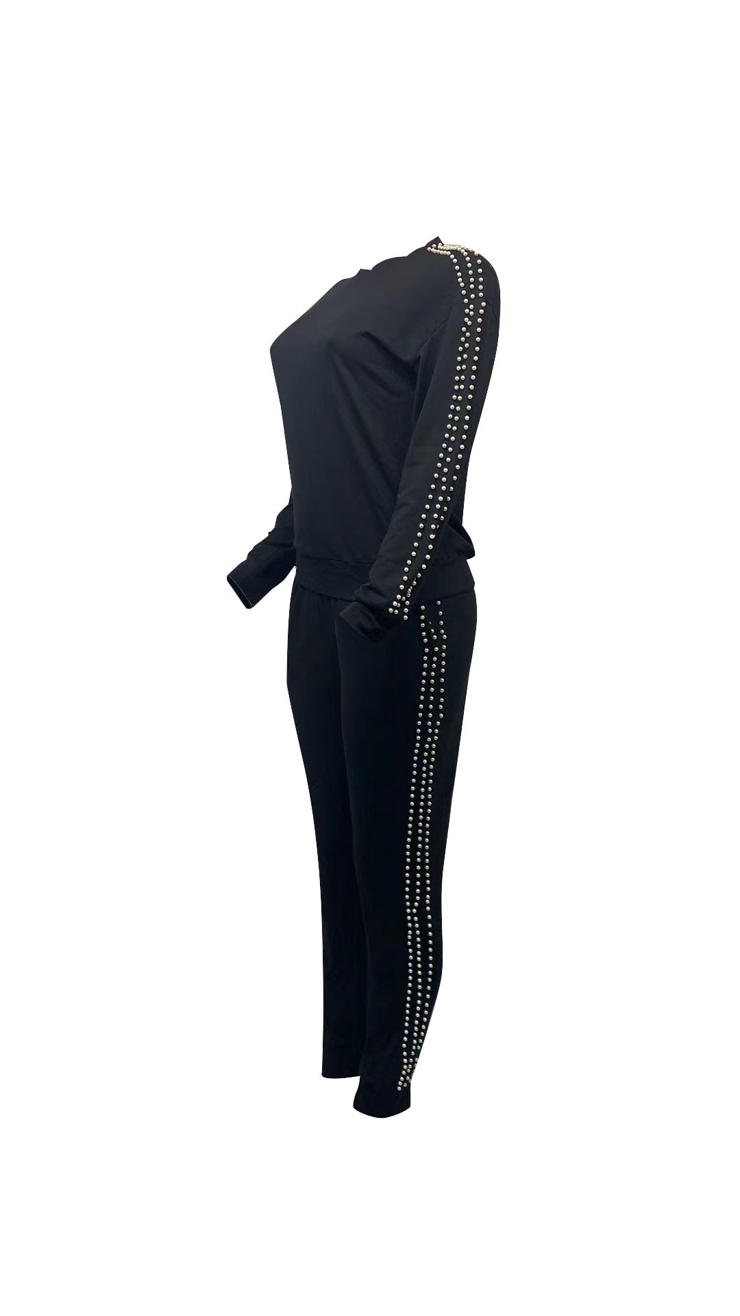 Women Casual Beading Round Neck Long Sleeve Top and Pant Two-piece Set 18