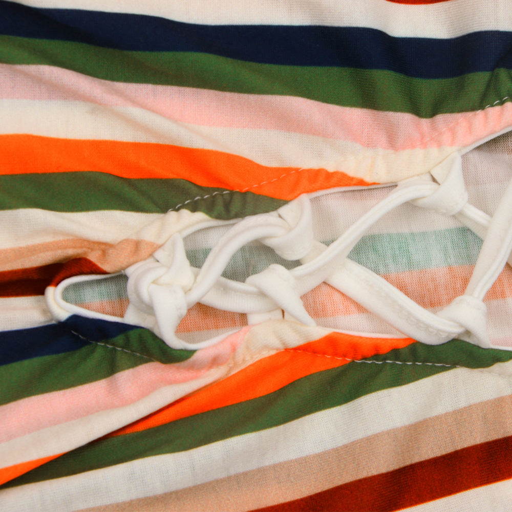 Women sexy striped Backless suspender slit dress 14