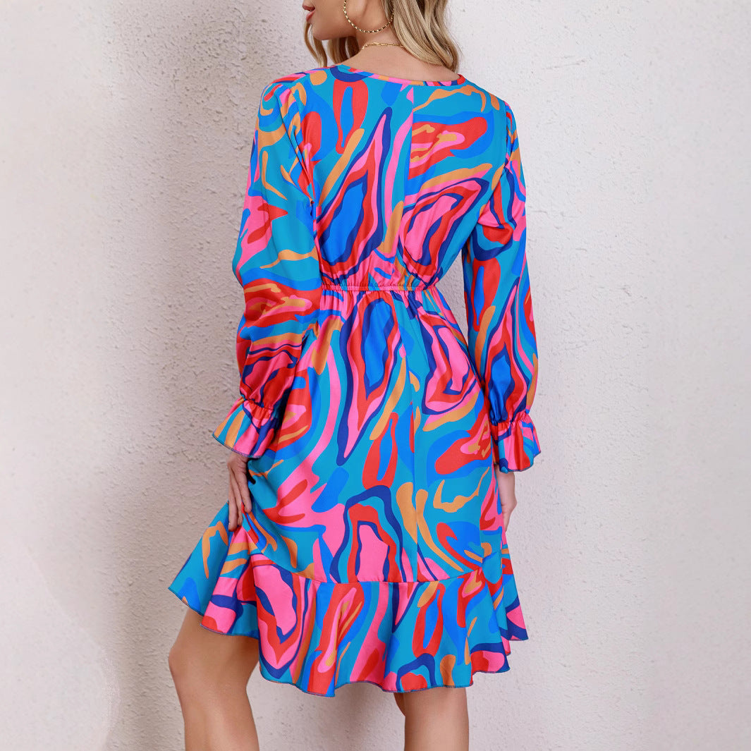 Women Casual Holidays ruffled long sleeve dress