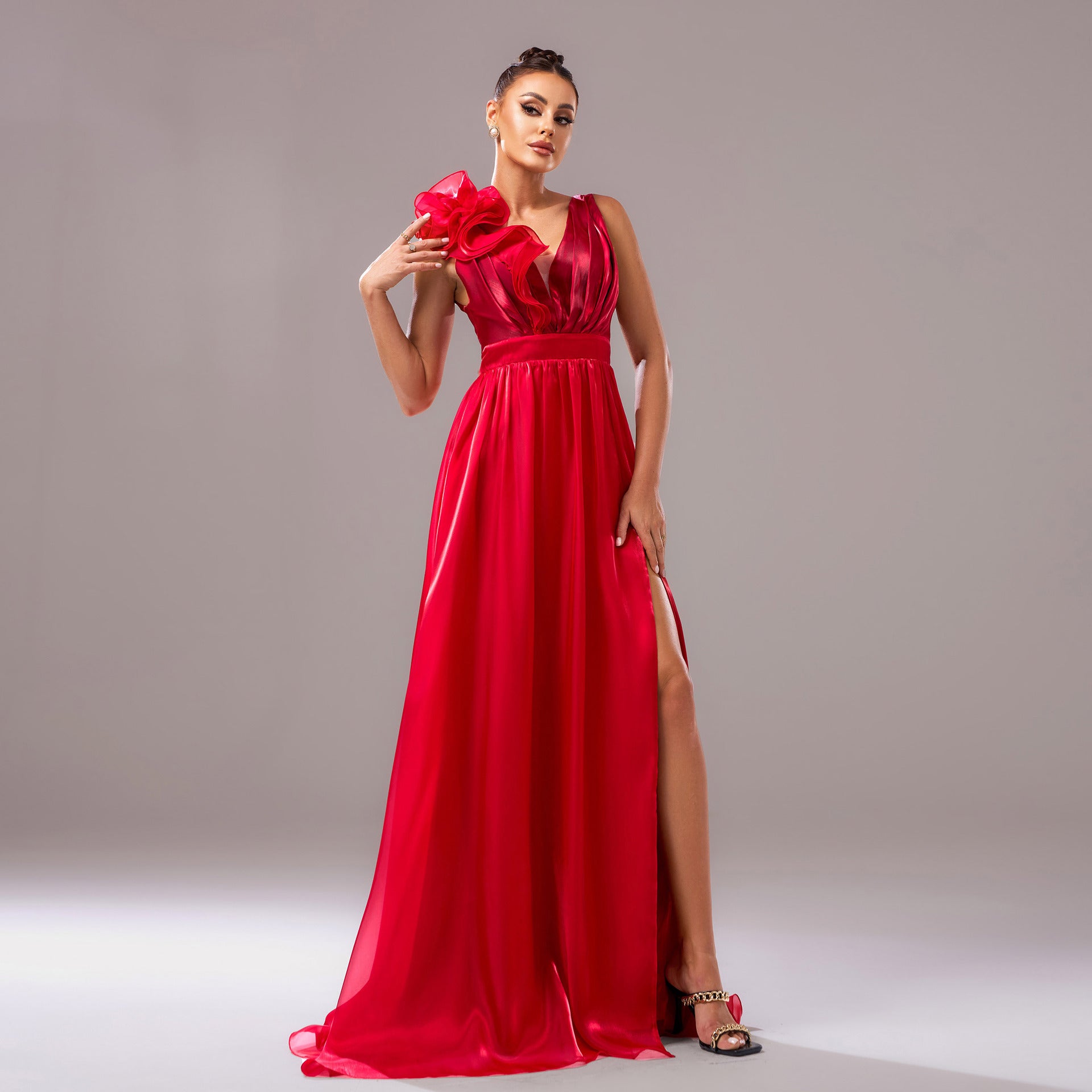Luxury Sleeveless V-Neck Slit Evening Gown 7
