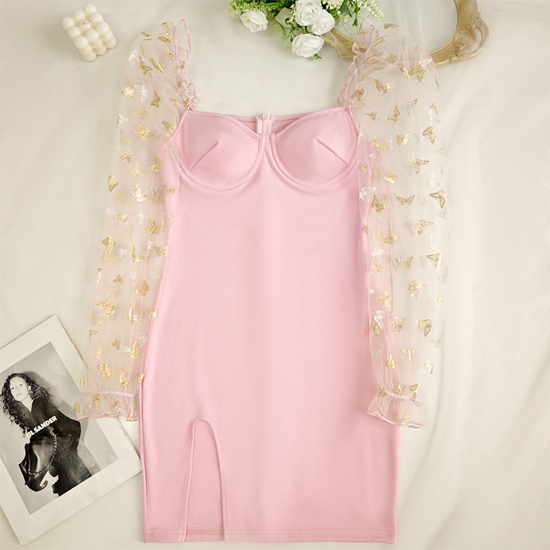 Fashion Chic Sexy Mesh See-Through Puff Sleeve Women's Bodycon Dress 10