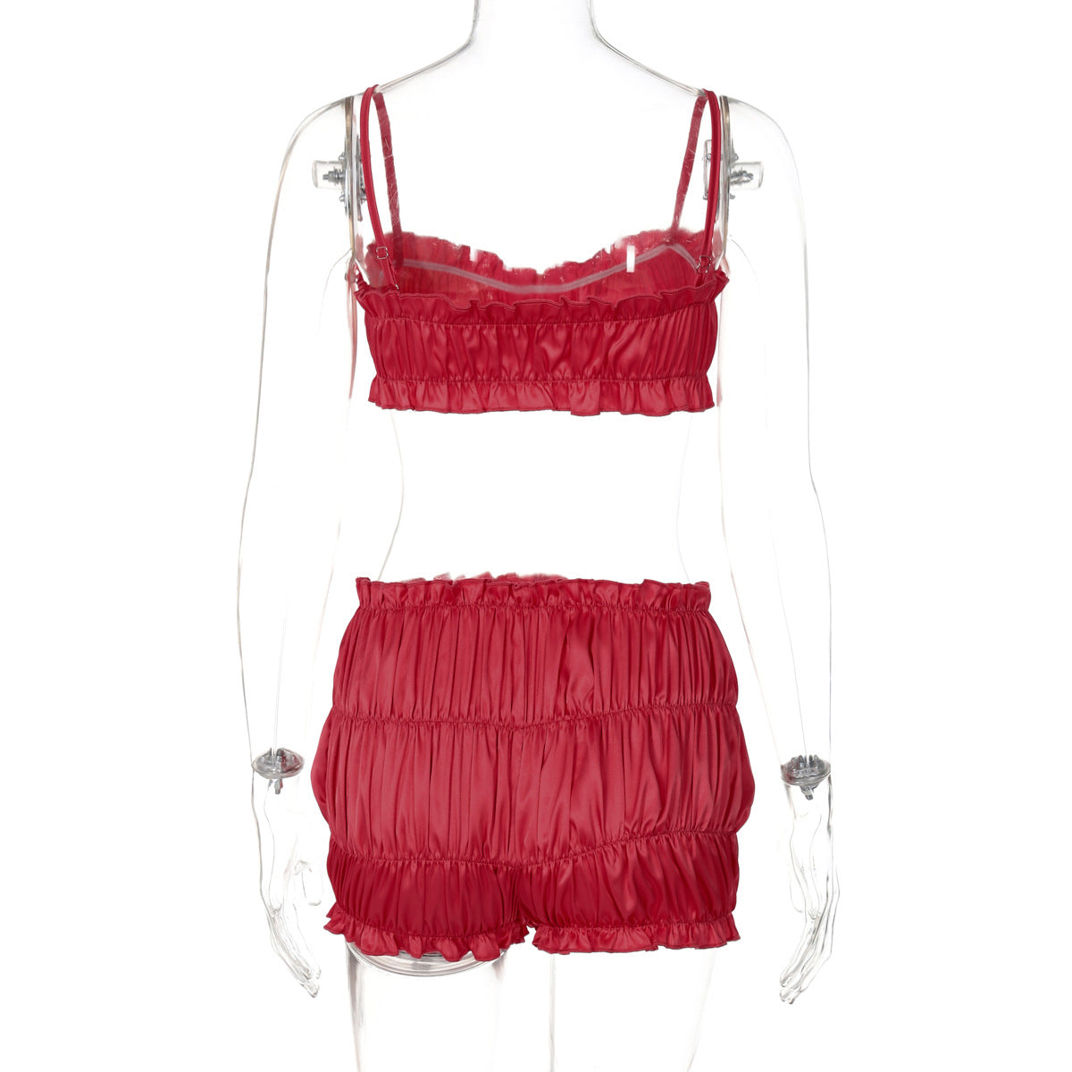 Women's Summer Fashion Sexy Strap Crop Top Pleated Shorts Two Piece Set 27