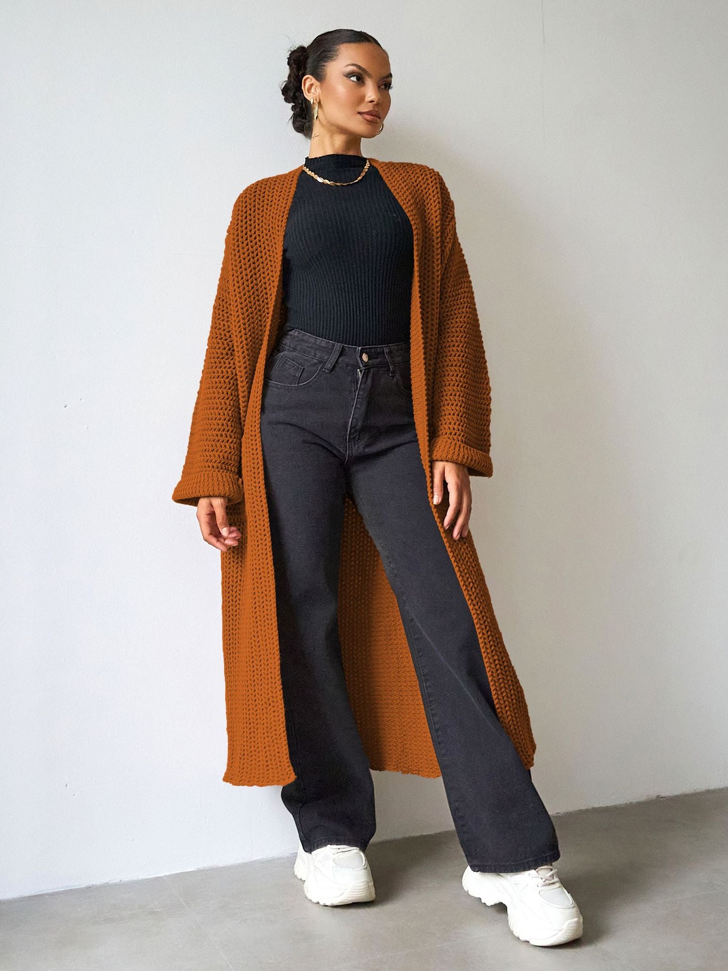 Women's Autumn Winter Casual Loose Coat Women's Long Knitting Cardigan Sweater 5