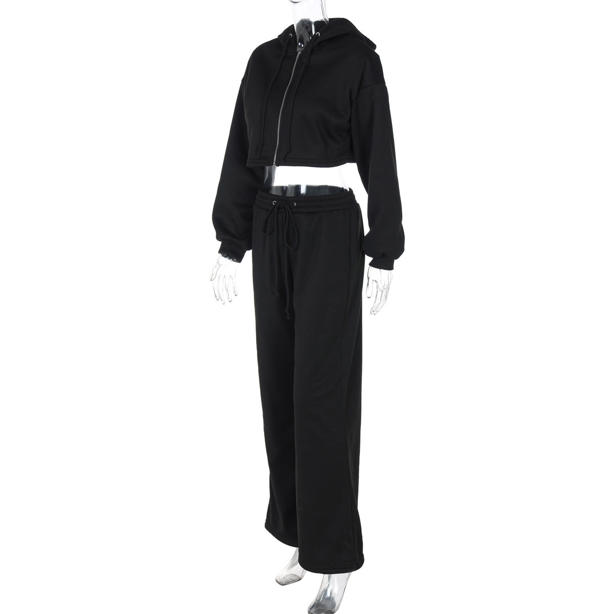 Women's Autumn Winter Fashion Zipper Hooded Crop Top Slim Casual Pants Two-Piece Set 12