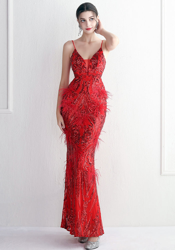 Positioning Flower Beading Wool Dress Long Formal Party Slim Evening Dress