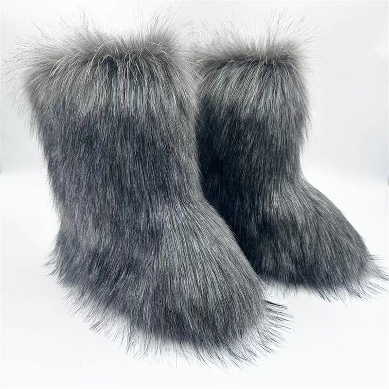 Women Furry Mid-length Snow Boots 23