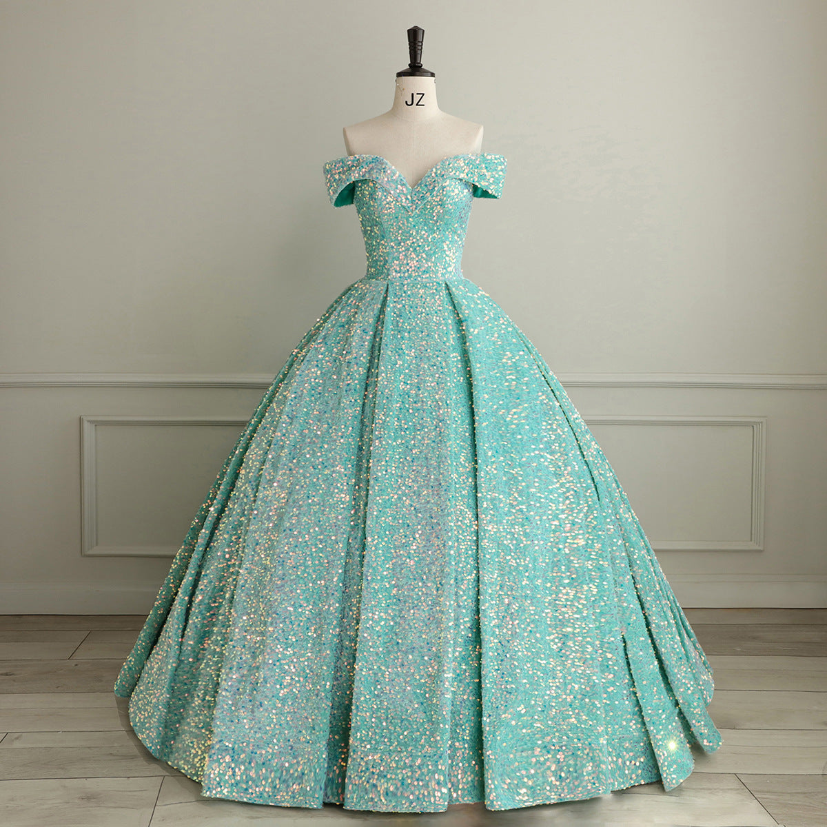 Bride Wedding Dress Women's Sequins Ball Gown Off Shoulder Puffy Evening Dress 13