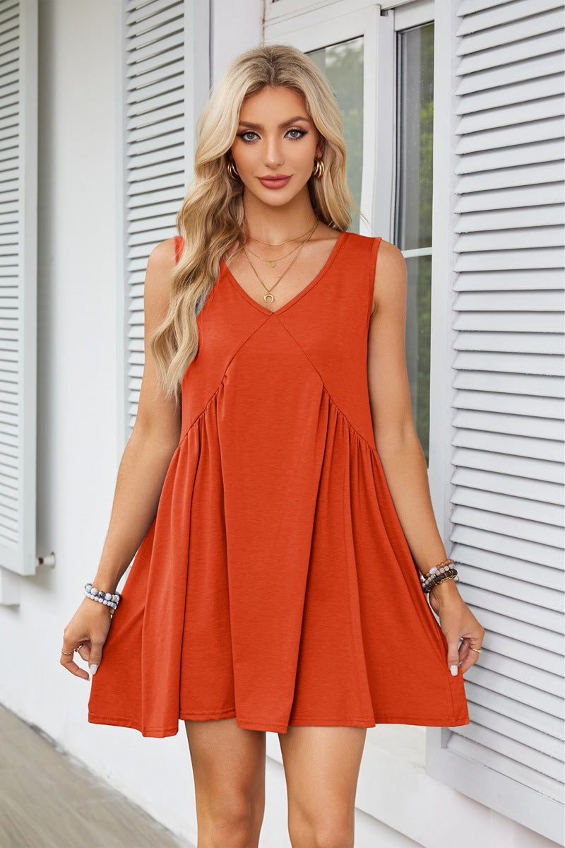 WomenŸ??s Sexy Strappy V-Neck Sleeveless Pleated Pocket Dress 23