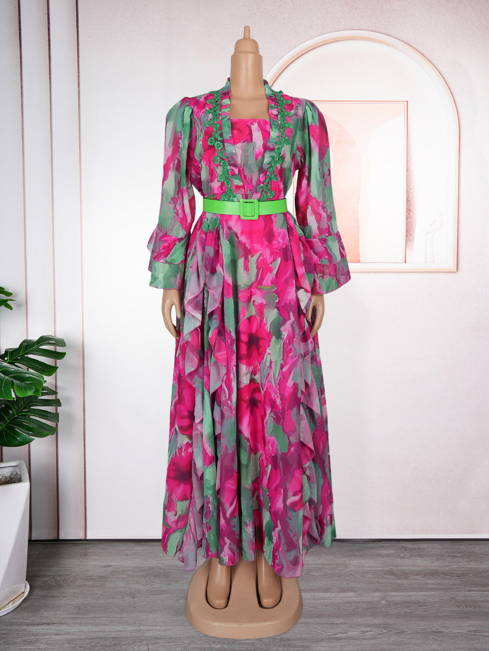 African Ruffled Printed Long DressFashionable Plus Size Wear for Women 6