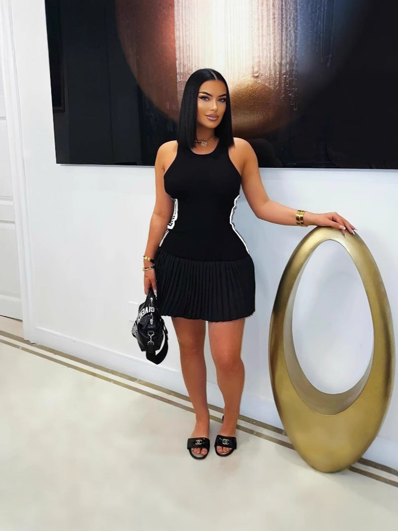 Women Summer Ribbed Casual Sleeveless Pleated Dress 9