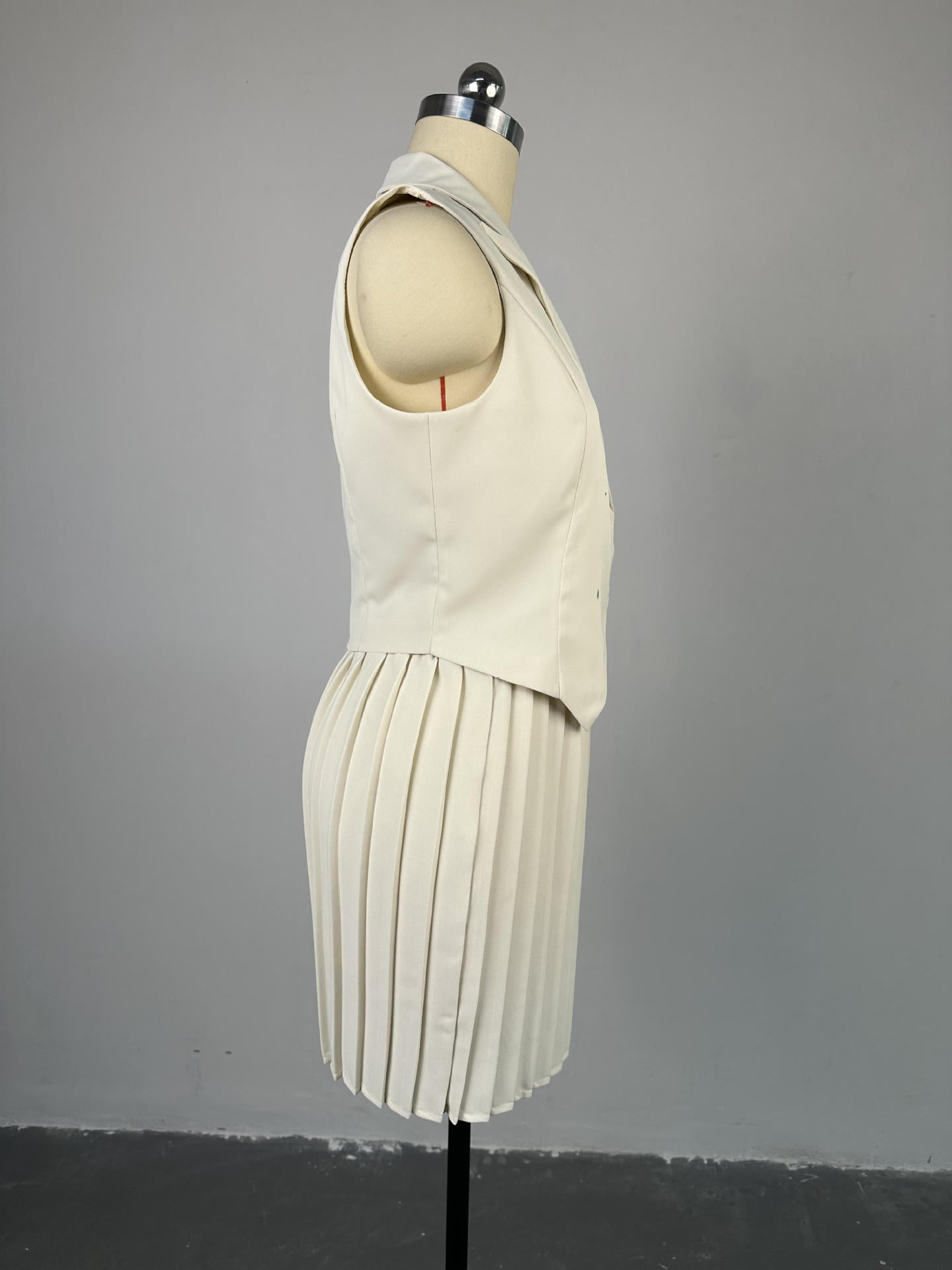 Women Summer Turndown Collar Irregular Top and Pleated Skirt Casual Two-piece Set 8