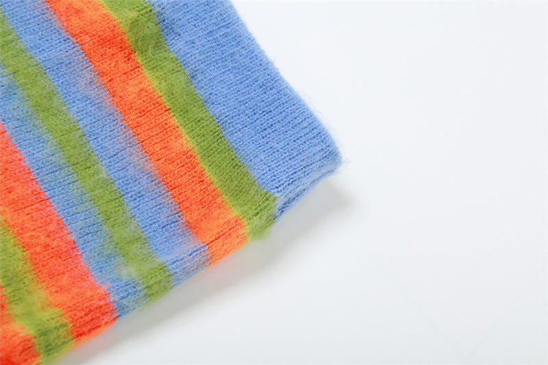 Autumn Women sexy knitting striped contrast top and slit skirt two-piece set 21