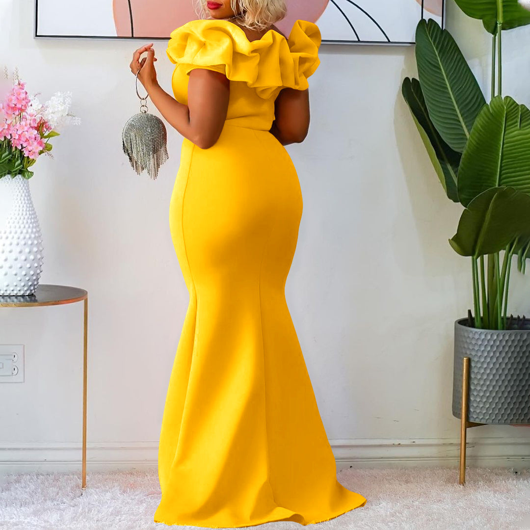 Women's Fashion Summer Solid Color Off Shoulder Mermaid Maxi Evening Dress 7