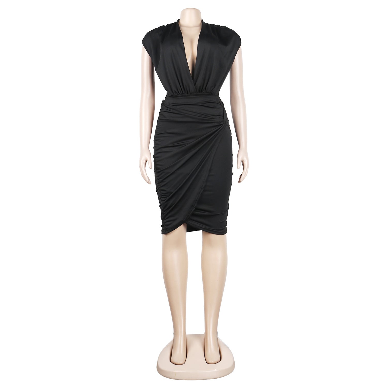 Sexy Solid Deep V-Neck Sleeveless Bodysuit And Skirt Two-Piece Nightclub Dress 19