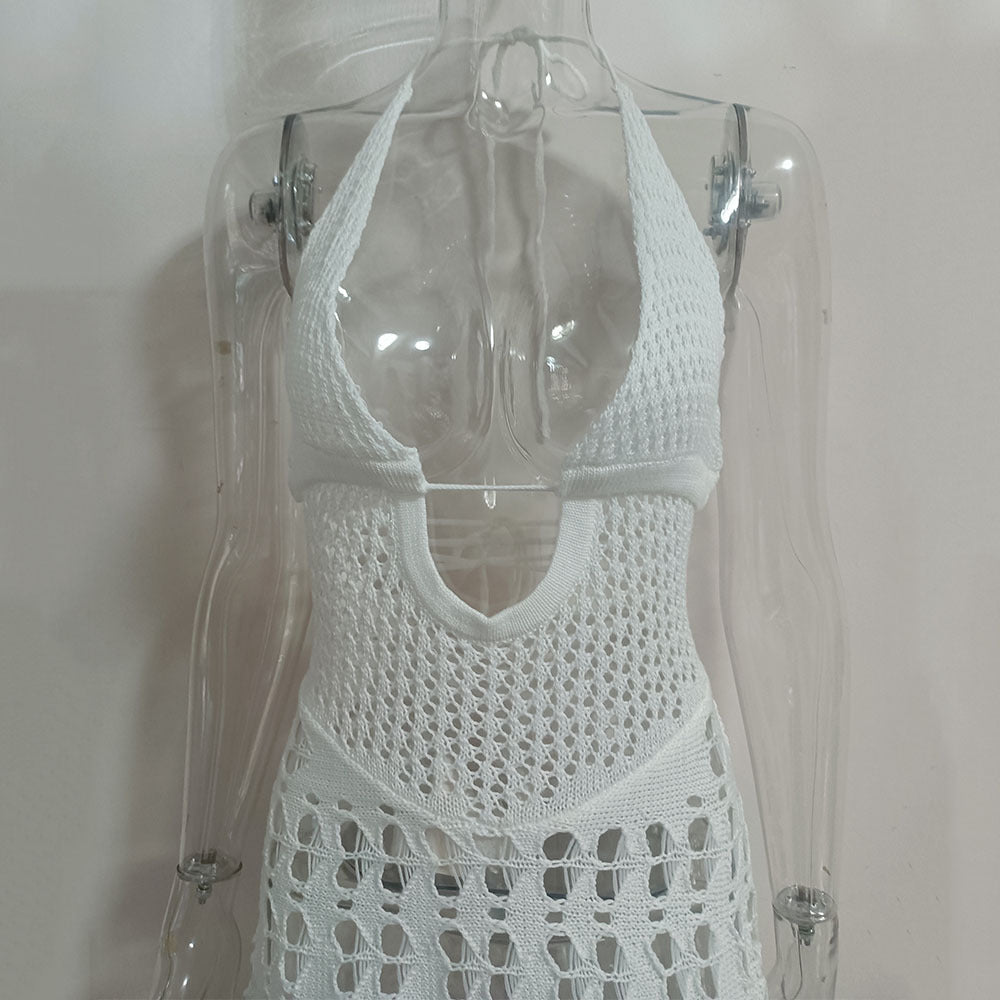 Women Summer Hollow Sexy Lace Holidays Knitting Dress 14