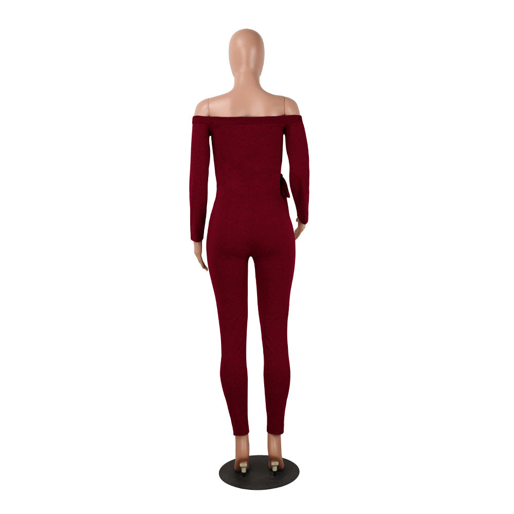 Sexy deep v women's long-sleeved off-the-shoulder Jumpsuit 21