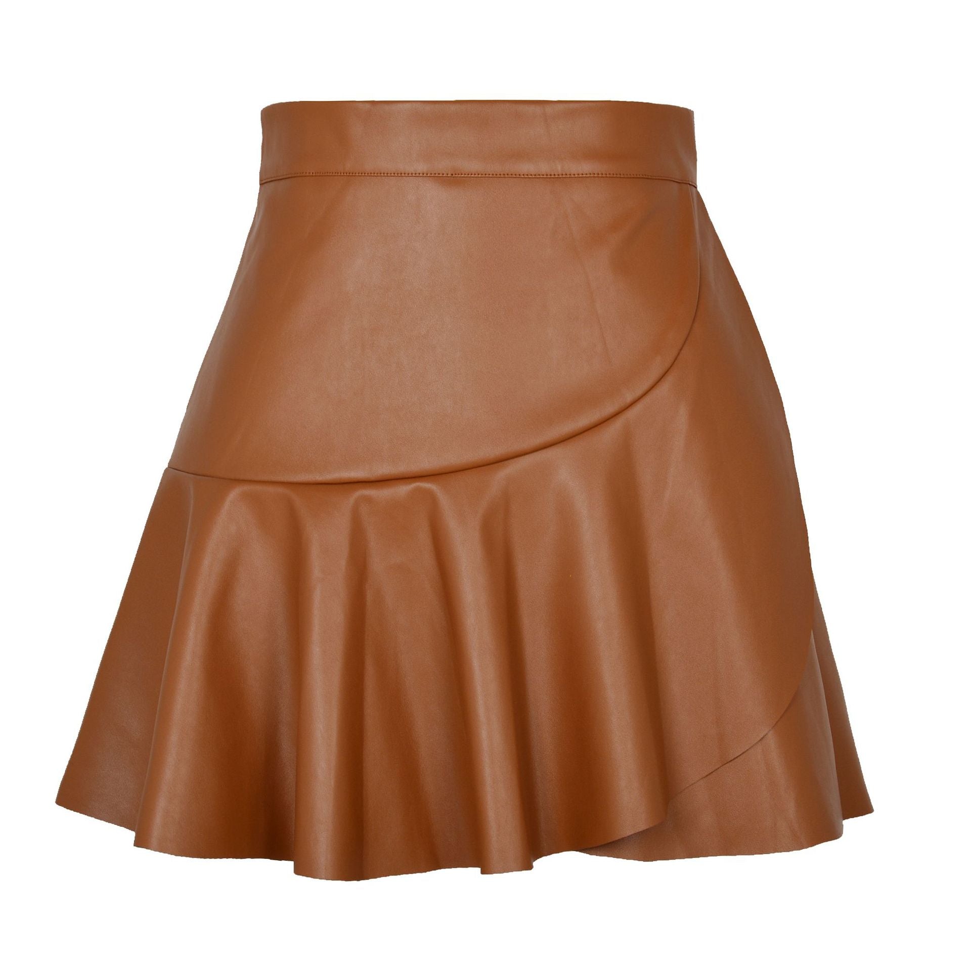 Women ruffle irregular Pu-Leather skirt 11