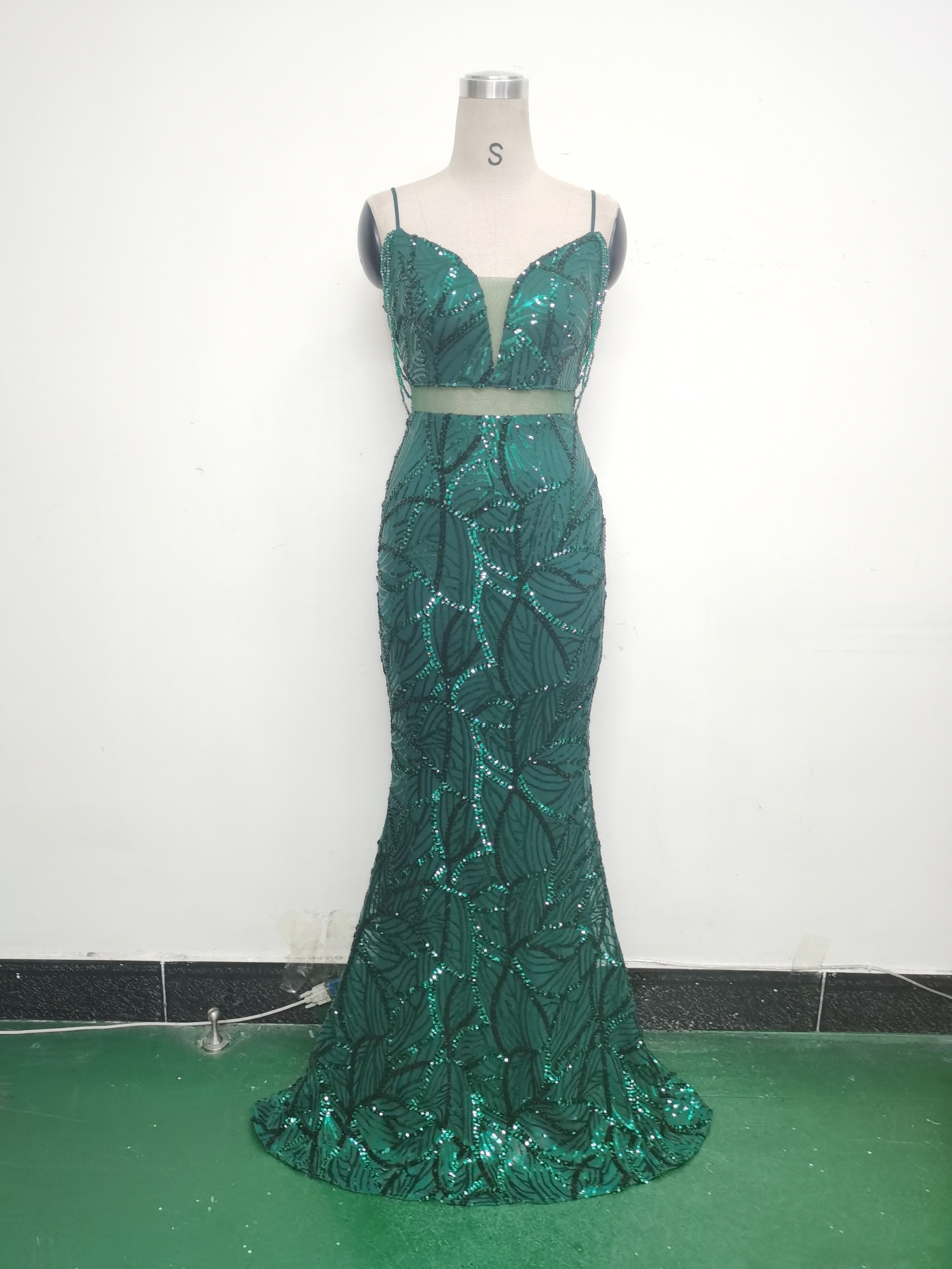 Women beaded cross Lace-Up hollow Patchwork Formal Party evening dress 40