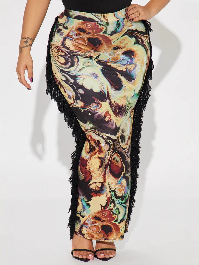 Women spring Summer sexy tassel lace print skirt 4