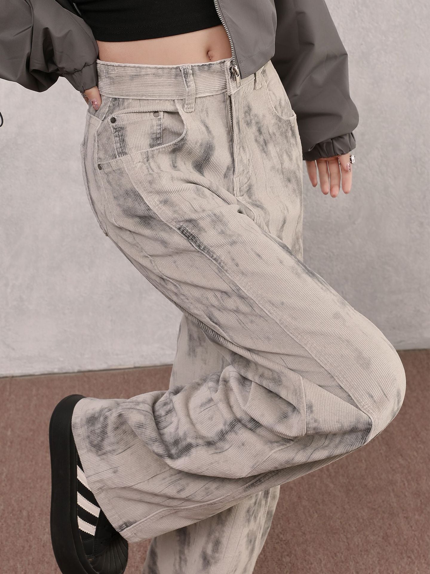 Women Autumn American Tie-Dye Stretchy Denim Wide-Leg Pants 4