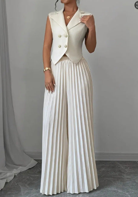 Women's Vest and Pleated Pants Suit Fashionable Wear