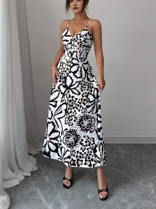 Women Summer American Sexy Print Suspender Elegant Dress 6