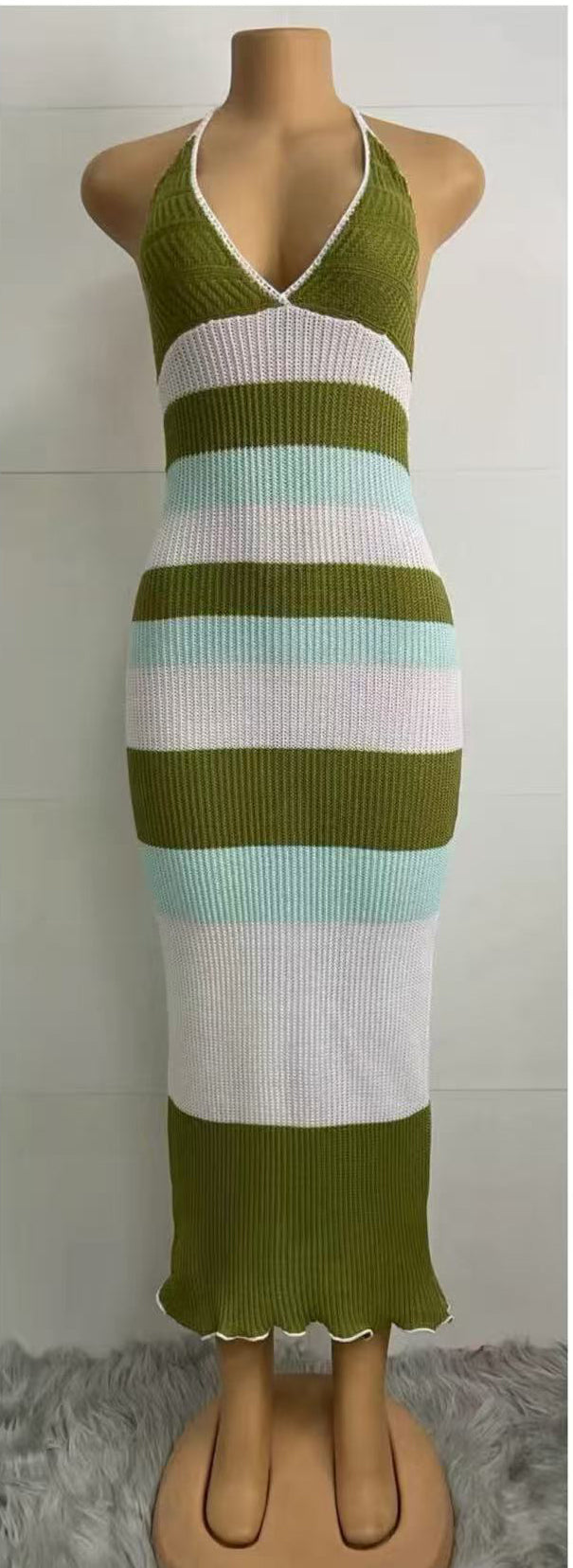 Summer Knitting Sexy Color Block Fashion Holidays Beach Long Dress 3