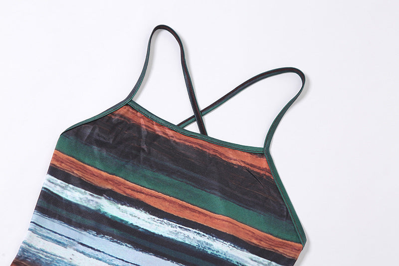 Summer Women Suspender Sexy Backless Printed Bodycon Dress 7