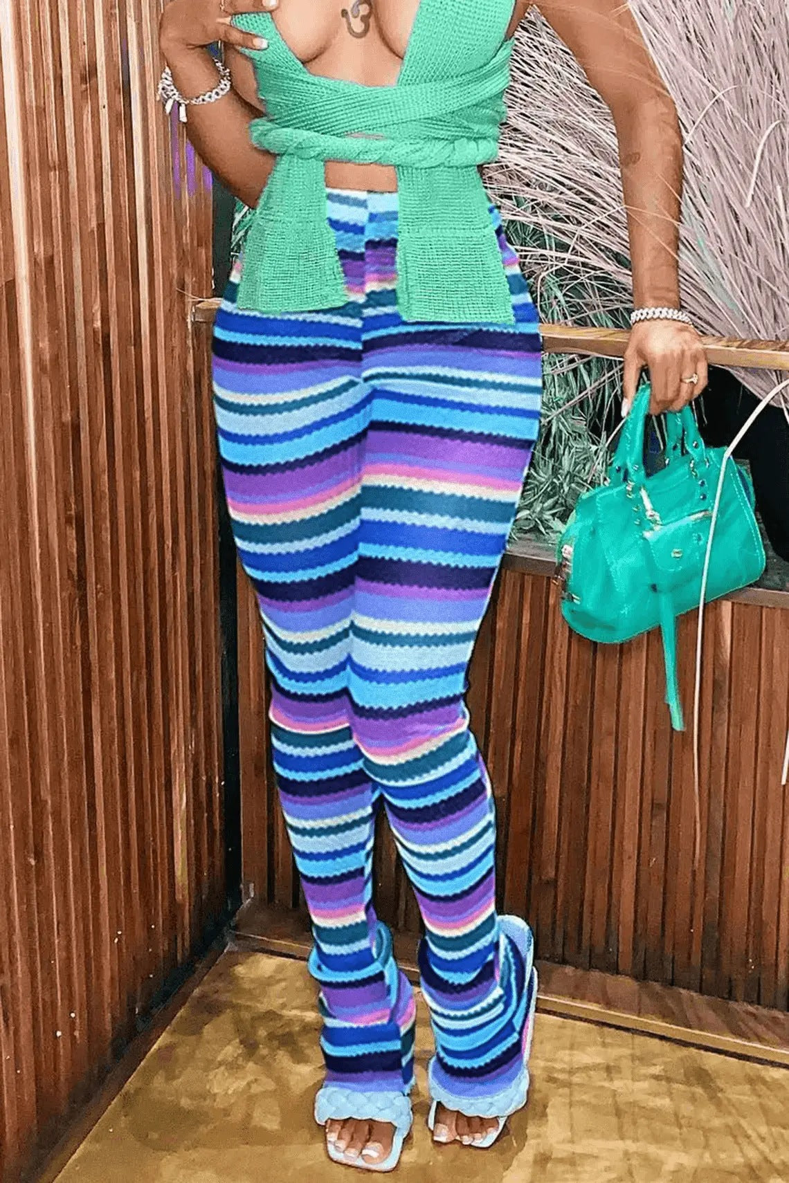 Women's Fashion Striped  Printed Striped Pile Pants 4