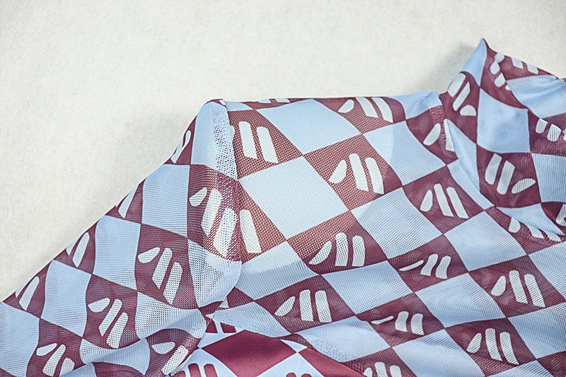 Women's Chic Semi-Sheer Printed High Neck Long Sleeve Fitted Bodycon Dress 10