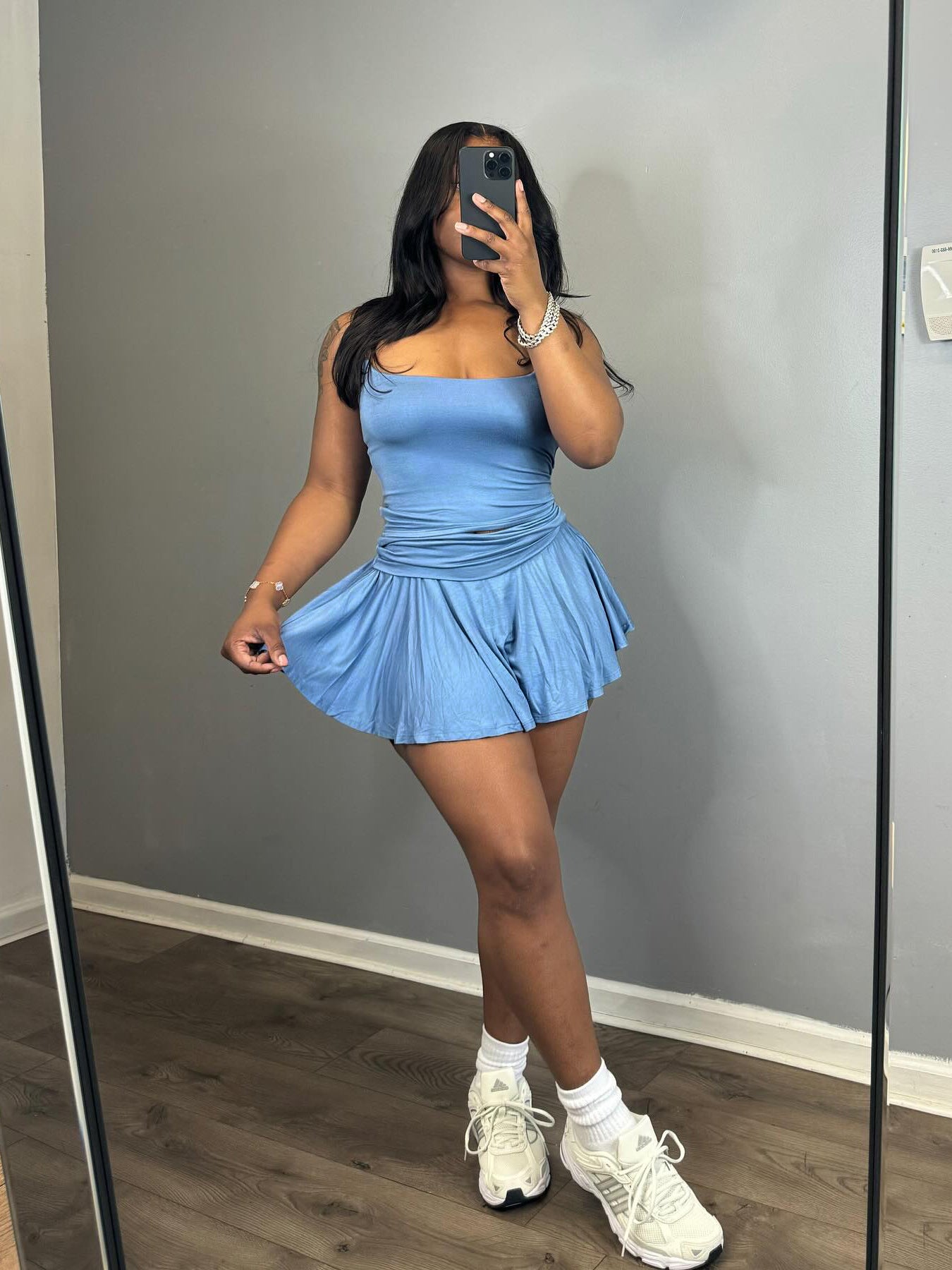 Women Sexy Cute Suspender Pleated Bell Bottom Skirt Two-piece Set (with Underwear) 3